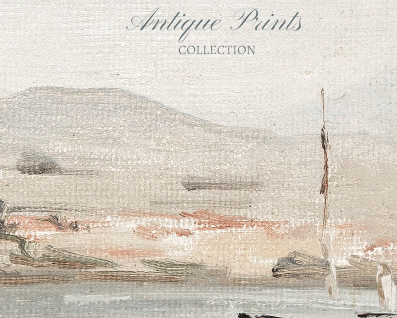 Set of 3 Muted Coastal Painting, Vintage Neutral Mediterranean 3 Pieces Wall Art, Antique Seascape Print, Beach Cottage Decor - PRINTABLE image 3