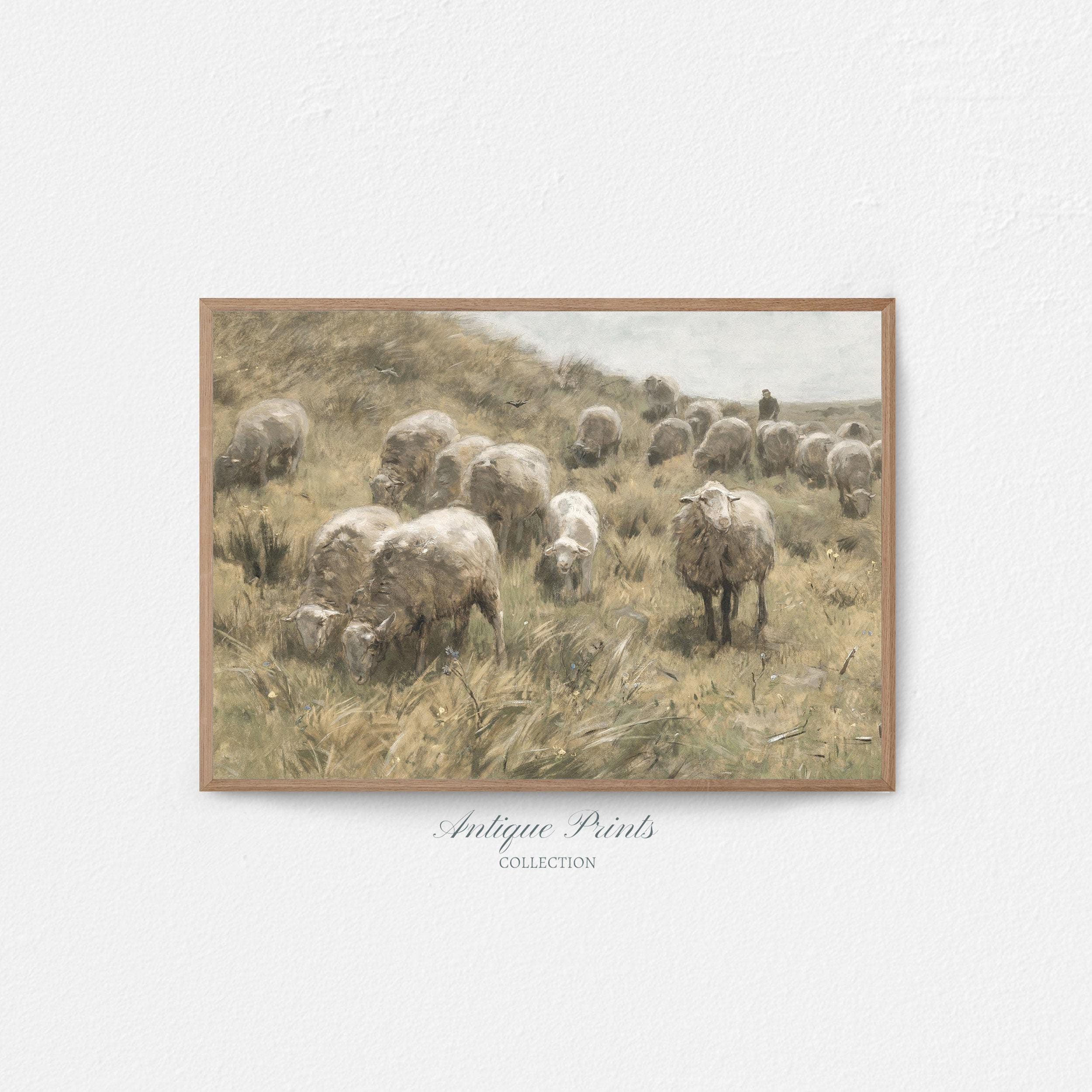 Sheep Oil Painting, Vintage Lamb Wall Art, Farmhouse Easter Wall Decor ...
