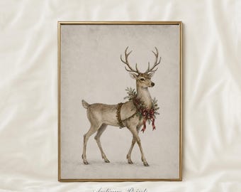 Christmas Wall Art, Santa Reindeer Print, Winter Holiday Decor (Digital Download)