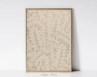 Väggkonst med neutralt beige mönster, gobelängväggkonst, vintageblomtryck, botanisk gobelängkonst, lantlig jordnära dekor - UTSKRIVBAR
