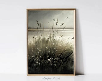Moody Wildflower Painting, Country Landscape Vintage Wall Art, Moody Countryside Print, Rustic Farmhouse Wall Decor - PRINTABLE