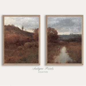 ヴィンテージ 秋 2ピース ウォールアート、秋の田園風景画 2枚セット、農家の装飾、秋の風景スプリットプリント - 印刷可能