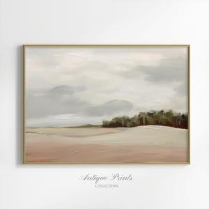 Neutral Landscape Wall Art, Muted Countryside Oil Painting, Vintage Cottage Decor, Farmhouse DIGITAL Print, French Country Wall Art