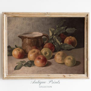 Arte de pared de cocina de granja vintage, pintura al óleo de manzana, decoración rústica de cocina antigua, pintura de frutas, impresión de bodegón de manzana - IMPRIMIBLE imagen 5