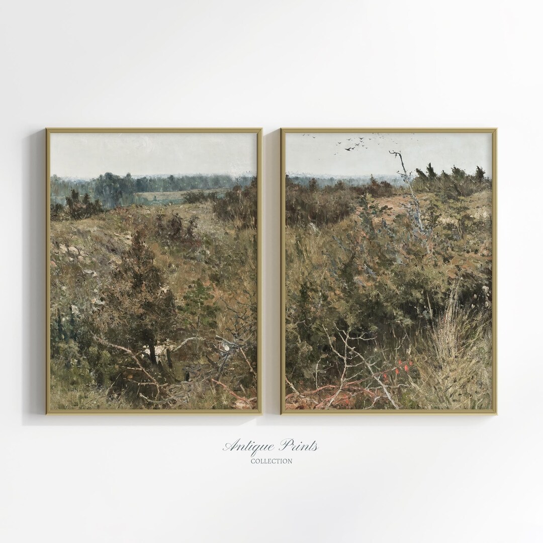 Wildflower Field Set of 2 Split Prints, Neutral Landscape 2 Pieces ...