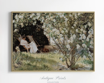 Flowers Garden Vintage Painting, Cottage Print, European Antique Wall Art, French Country Print, Floral Farmhouse Wall Decor - PRINTABLE