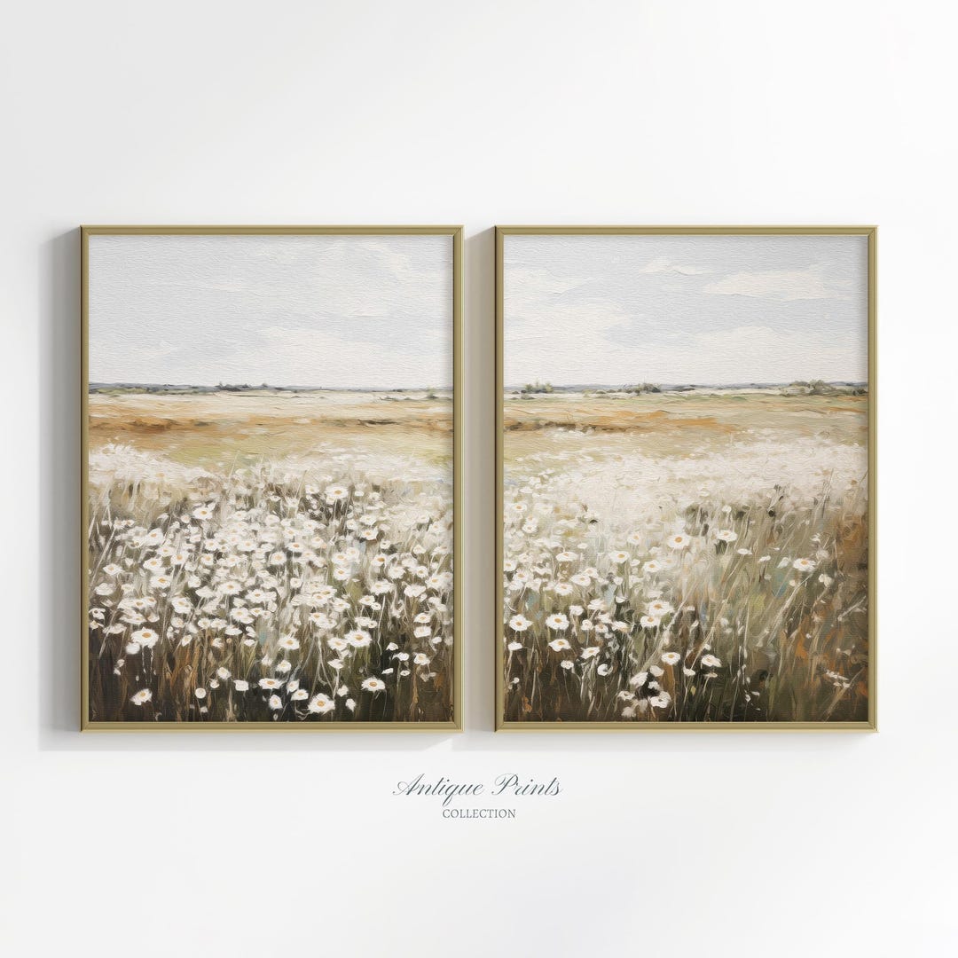 Wildflower Set of 2 Prints, Neutral Country 2 Pieces Vintage Wall Art ...
