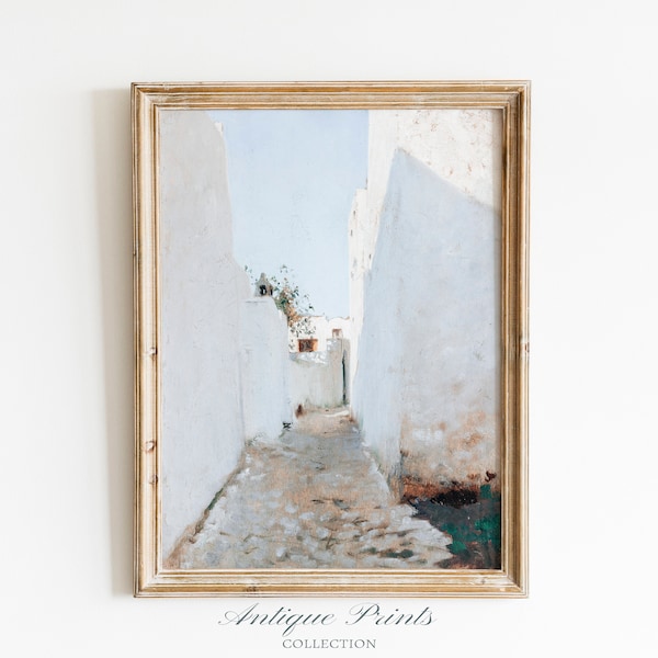 Greece Village Vintage Painting, Antique Greece Streets Wall Art, Coastal Wall Decor, European DIGITAL Prints - PRINTABLE