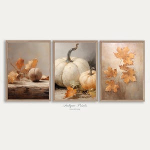 Herbst Bauernhaus 3 Stück Prints, Herbst Bauernhaus 3 Stück, Wandkunst, Kürbisse Malerei, Herbstlaub Print, Stillleben Prints, DRUCKBAR