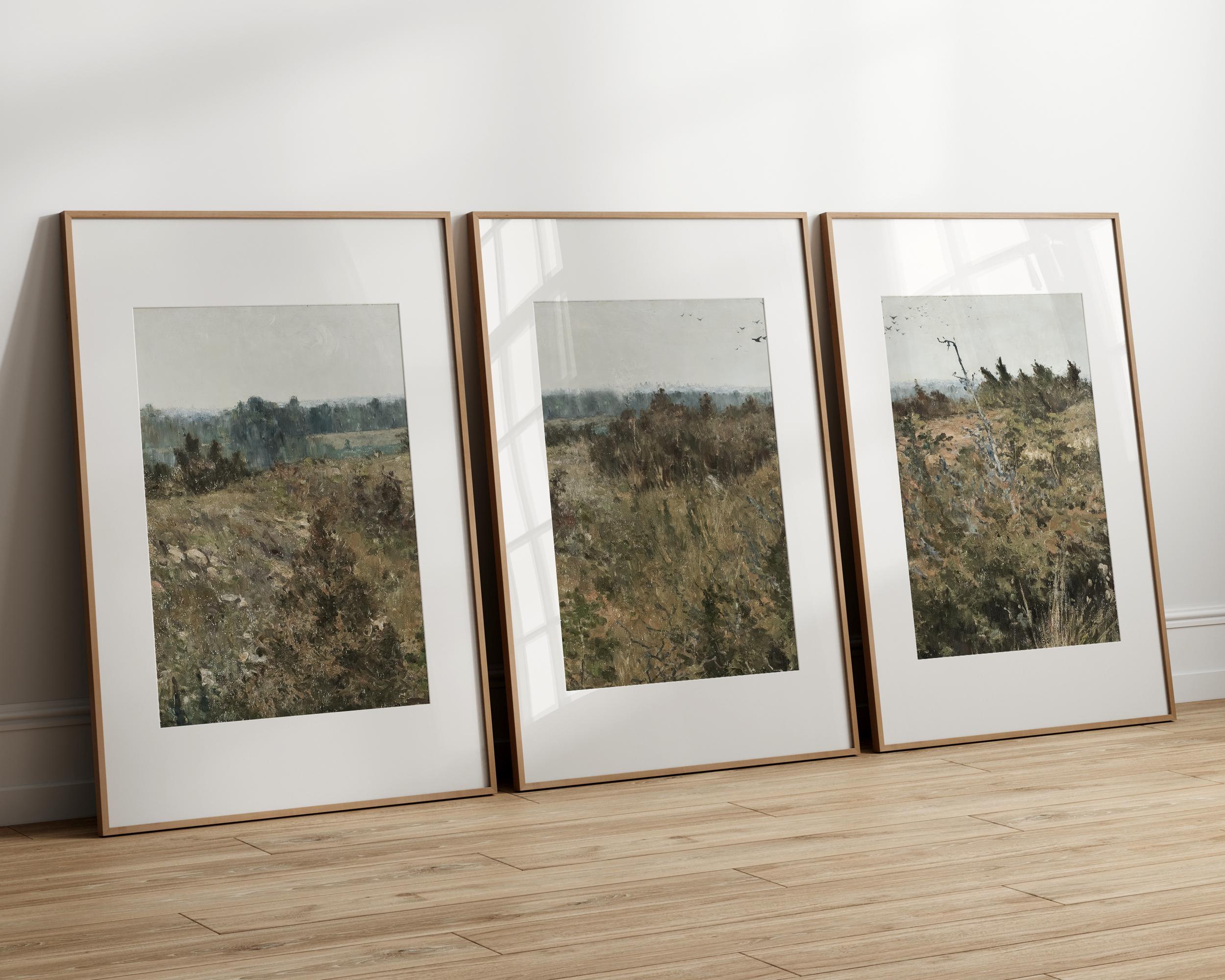 Country Landascape 3 Pieces Vintage Wall Art, Countryside Field
