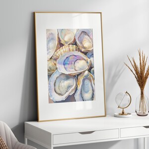 Oysters Wall Art, Pastel Tropical Oil Painting, Coastal Digital Print, Ocean Wall Art, Beach Cottage Decor, Pastel Beach Art - PRINTABLE image 2