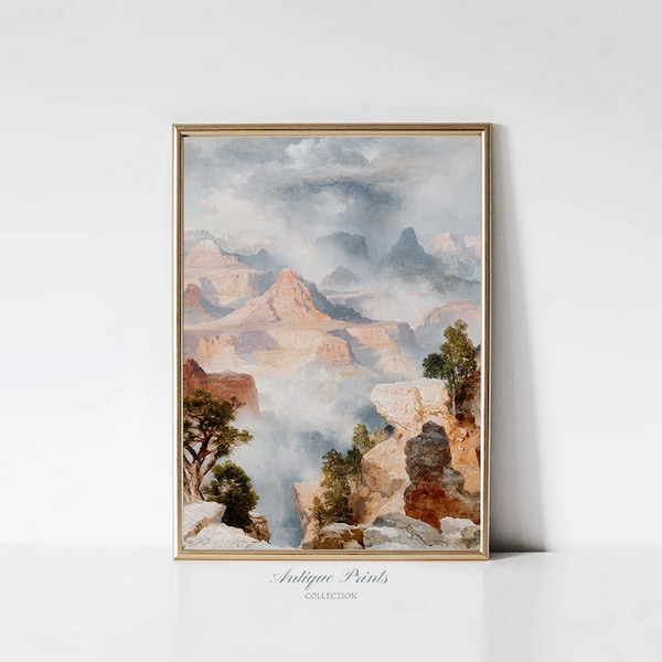 Vintage Arizona Wall Art, Grand Canyon  Print, Antique Grand Canyon Painting, Farmhouse Wall Decor, National Park Painting - PRINTABLE