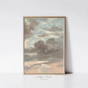 Neutral Sky Painting, Vintage Blush Sky Wall Art, Clouds Study Large Wall Art, Nursery Decor, Antique Cloudy Sky Print -  PRINTABLE