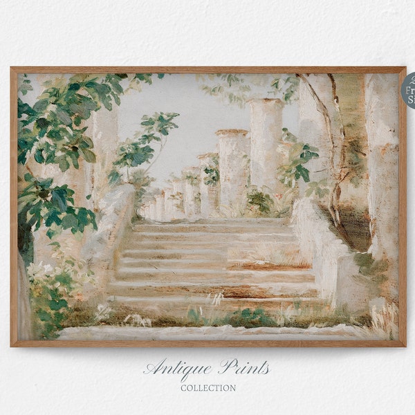 Neutral Architecture Print, Antique Watercolor Painting Vintage, Greece Wall Art, Architecture Painting, Neutral Wall Art - PRINTABLE