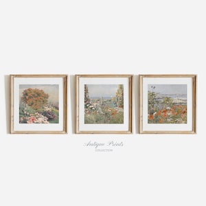 Wildflower Set of 3 Square Prints, Printable Country Landscape 3 Pieces Wall Art, Vintage Floral Botanical Painting, Spring Farmhouse Decor