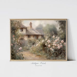 Roses Garden Painting, Vintage Spring Cottage Wall Art, Antique Floral Print, Spring Farmhouse Wall Decor - PRINTABLE