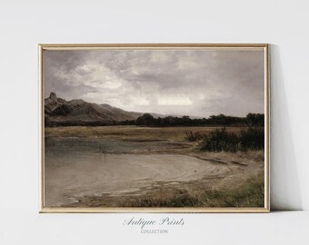 Moody Landscape Painting, Country Vintage Wall Art, Moody Countryside Print, Rustic Farmhouse Wall Decor - PRINTABLE