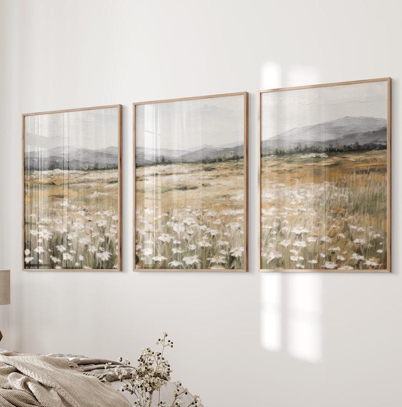 Neutral Roses Printable Wildflower Wall Art, Neutral Flowers Mailed Print, Living Room Large ...