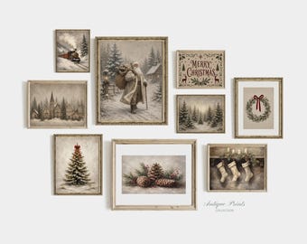 Christmas Gallery Wall Set, Winter Holidays Wall Decor, Santa Claus Print (Digital Download)