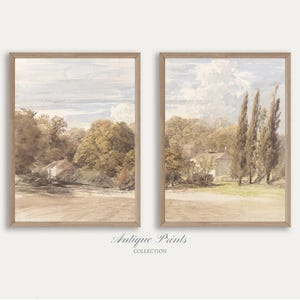 Herbst Landschaft 2 Bilder Wand Kunst, Vintage 2er Set Herbst Landschaft Gemälde, Herbst Split Print, Antike Bauernhaus Dekoration - DRUCKBAR