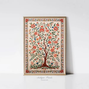 Antique Indian Textile Print, Traditional India Tapestry Wall Decor, Vintage Palempore Print, Flowers Pattern Wall Decor - PRINTABLE