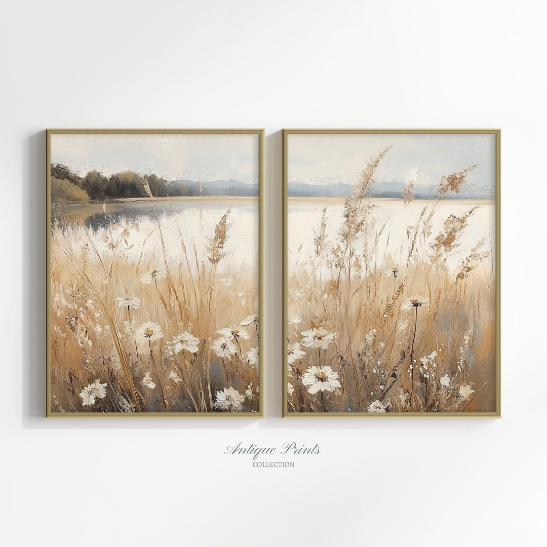 Wildflower Landscape 2 Pieces Wall Art, Neutral Set of 2 Split Prints ...