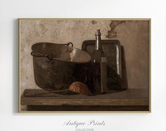 Arte de pared imprimible vintage de cocina, impresión digital de macetas antiguas, decoración rústica de bodegón de granja, descarga instantánea