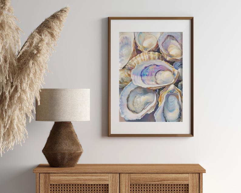 Oysters Wall Art, Pastel Tropical Oil Painting, Coastal Digital Print, Ocean Wall Art, Beach Cottage Decor, Pastel Beach Art - PRINTABLE image 8