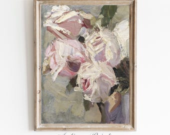 Vintage Roses Vase Painting, Muted Neutral Flowers Still Life Wall Art, Antique Floral Botanical Print, Farmhouse Decor - PRINTABLE