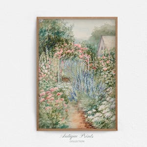 Flowers Garden Painting, Vintage Spring Cottage Wall Art, Antique Watercolor Flower Print, Floral Farmhouse Wall Decor - PRINTABLE image 5