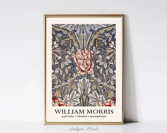 William Morris Flowers Print, Exhibition Poster, Vintage Art Nouveau Wall Art, William Morris Pattern Art, Botanical Painting - PRINTABLE