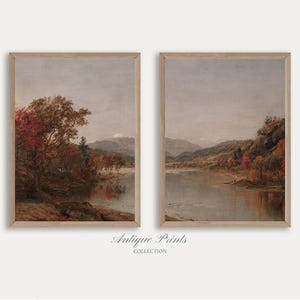 Herbst Landschaft 2er Set Ölgemälde, Vintage Herbst Landschaft Wandkunst, antike rustikale Bauernhaus Dekoration - DRUCKBAR