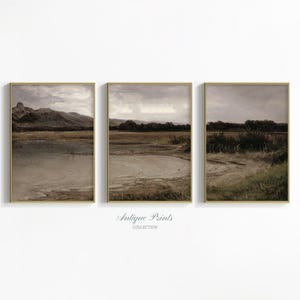 Moody Landscape 3 Pieces Printable Wall Art, Vintage Country Painting, Moody Countryside Set of 3 Split Print, Farmhouse Decor - PRINTABLE