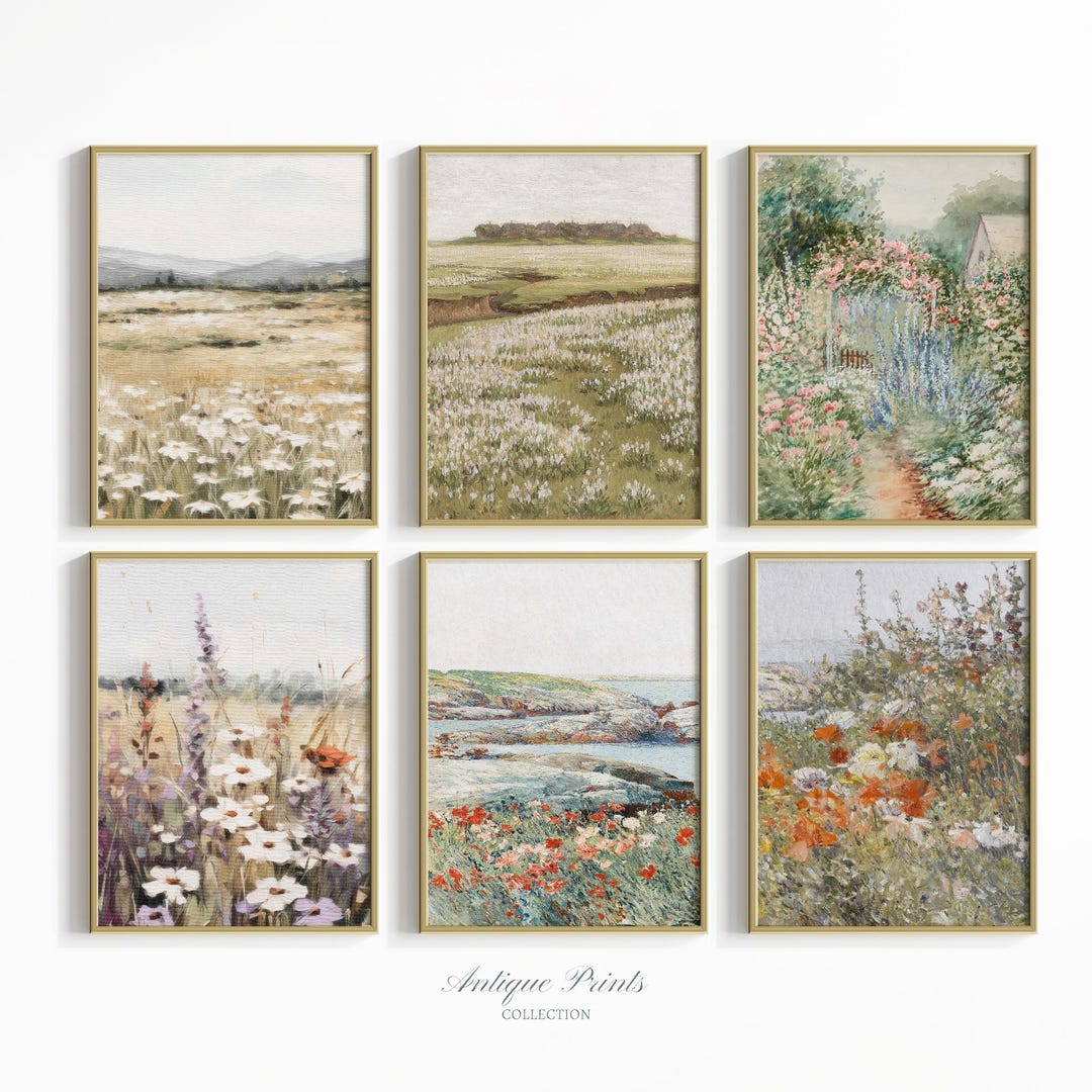 Landscape Prints Set of 6, Wildflower 6 Pieces Wall Art, Vintage ...