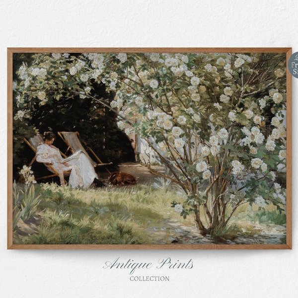 Blumen Garten Vintage Gemälde, Cottage Druck, Europäische antike Wandkunst, Bauernhaus-Wanddekor - DRUCKBAR