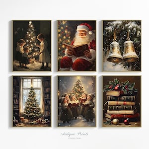 Christmas Prints, Set of 6 Festive Winter Holidays Painting, Santa Claus Print, Christmas Downloadable Print, Christmas Tree Art, PRINTABLE