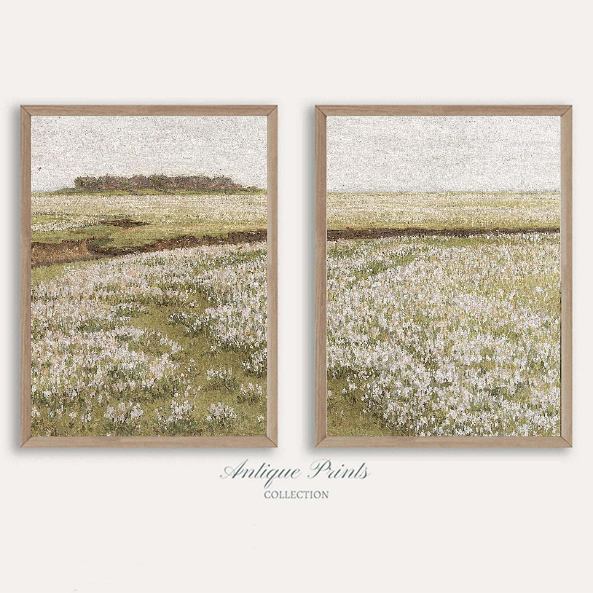 Set of 2 Spring Meadow Vintage Print, Antique Countryside Oil Painting ...