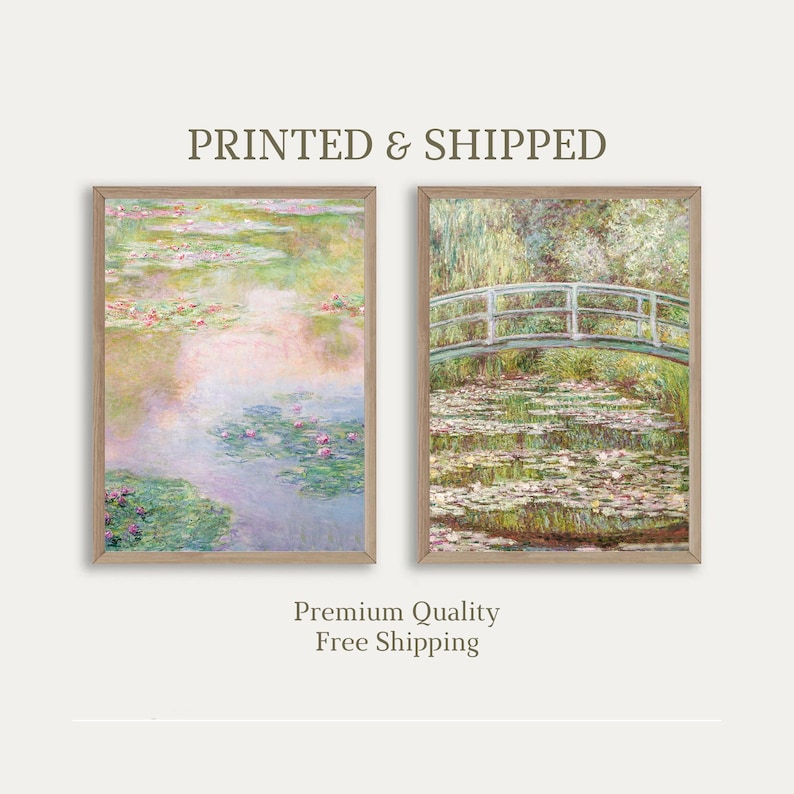 Claude Monet Prints Set of 2, Monet Wall Art, Neutral Impressionist Wall Art, Mailed Art, Monet Poster, Farmhouse Vintage Monet Painting image 1