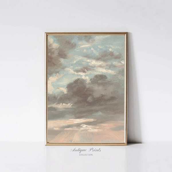 Neutraler Himmel Gemälde, Vintage Blush Himmel Wandbild, Wolken Studie Große Wandkunst, Kinderzimmer Dekor, Antiker bewölkter Himmel Druck - DRUCKBAR