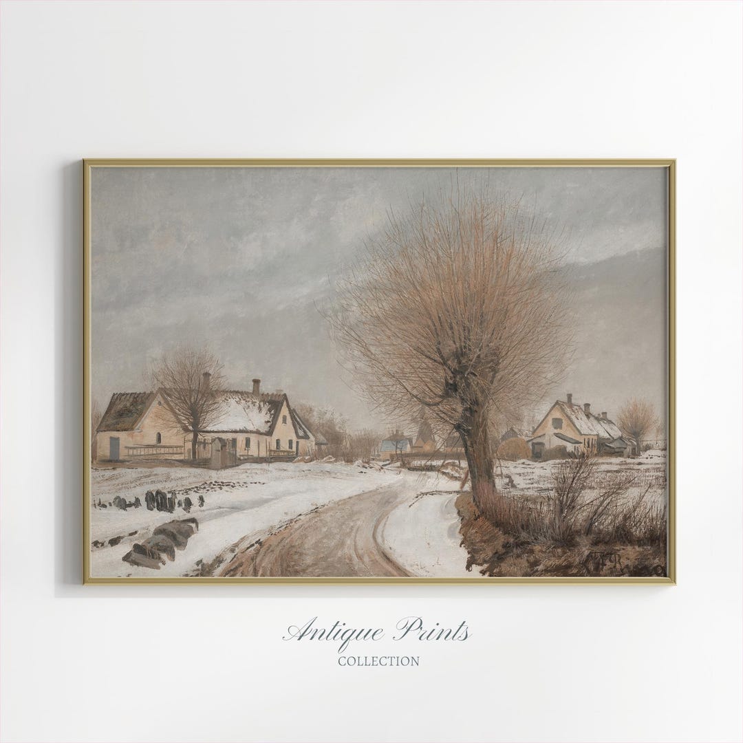 Snowy Village Vintage DIGITAL Print, Winter Theme Landscape Printable ...