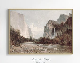 Antique Yosemite Printable Large Wall Art, Vintage Yosemite Valley Digital Print, Waterfall Wall Art, Farmhouse Wall Decor