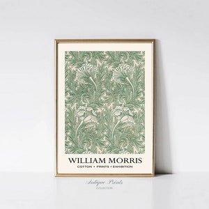 William Morris Green Flowers Wandkunst, DRUCKBARES Ausstellungsplakat, Vintage Jugendstil Druck, William Morris Muster, Botanische Malerei