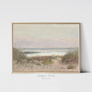 Neutral Seascape Printable Vintage Wall Art, Pastel Coastal Antique Print, Beach Oil Painting, Beach Cottage Decor - DIGITAL DOWNLOAD ART
