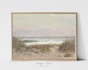 Neutral Seascape Printable Vintage Wall Art, Pastel Coastal Antique Print, Beach Oil Painting, Beach Cottage Decor - DIGITAL DOWNLOAD ART