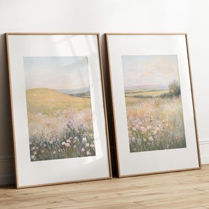 Floral Landscape Set of 2 Split Print, Printable French Country 2 Pieces Wall Art, Wildflower Painting, Neutral Farmhouse Decor - PRINTABLE image 8