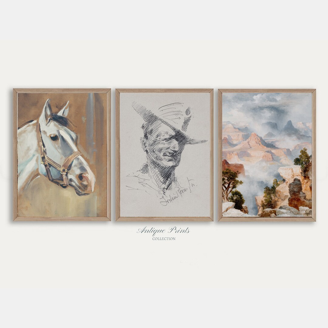 Vintage Western Decor, Southwest Set of 3 Vintage Prints, Farmhouse 3 ...