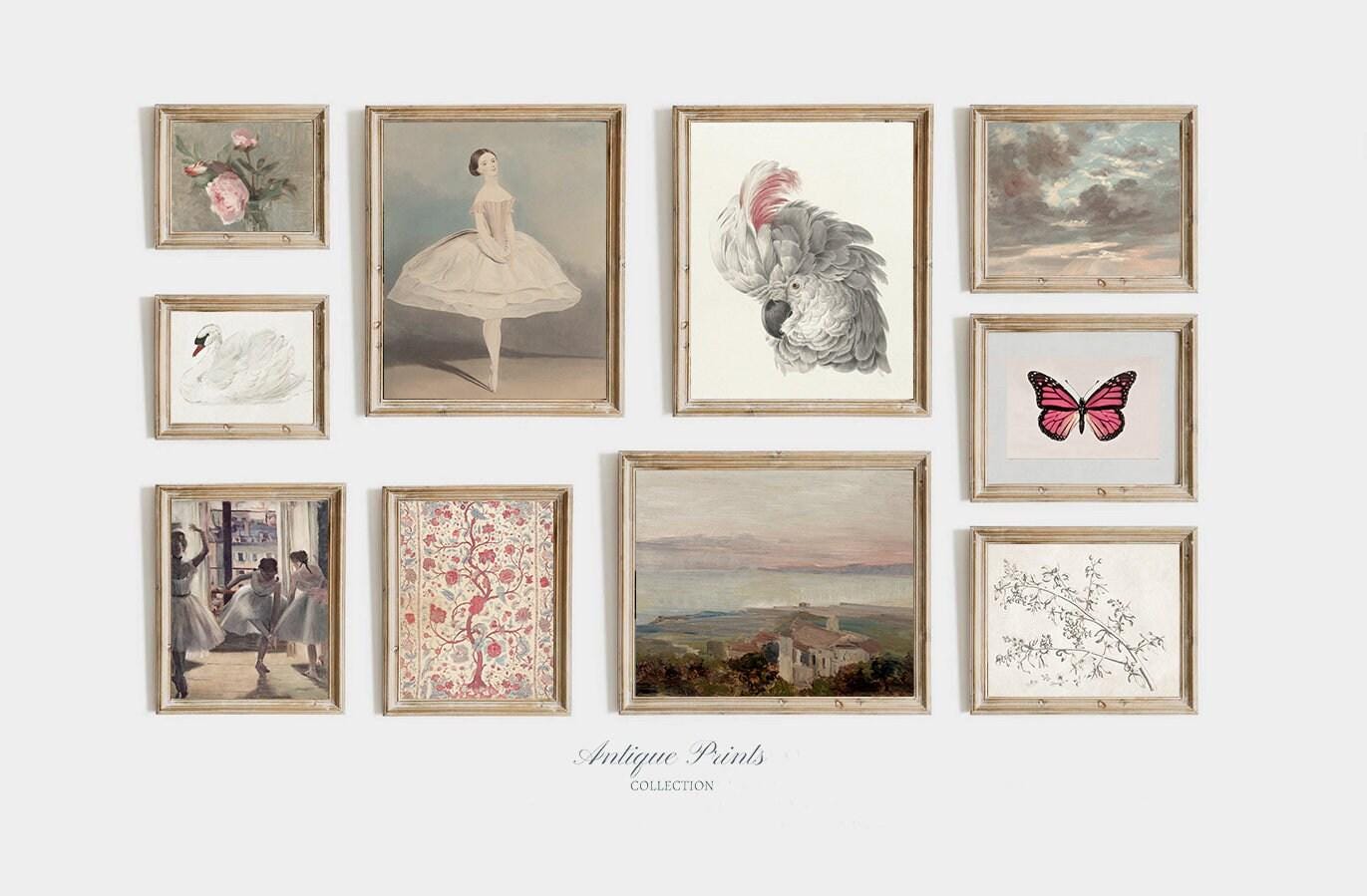 Vintage Nursery Gallery Wall Art Set of Ten, Girl Room Soft Pink Green ...