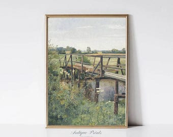 Vintage French Country Landscape Print, Cottage Painting, Antique Countryside Wall Art, River Print, Farmhouse Wall Decor - PRINTABLE