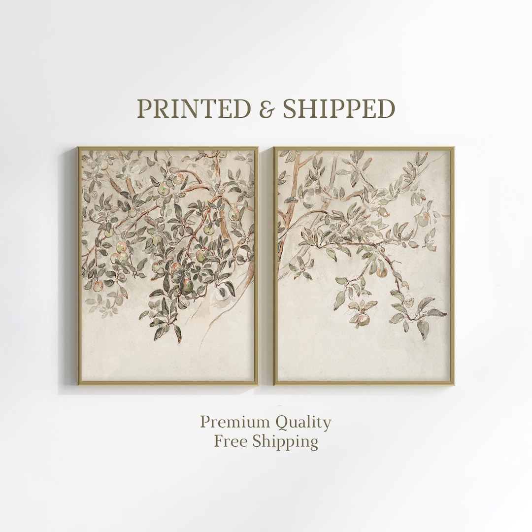 Neutral Botanical Prints Set of 2, Vintage Floral Sketch Wall Art ...
