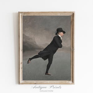 Winter Skating Painting, Christmas Farmhouse Wall Art, Vintage Winter Moody Print, Antique Neutral Holiday Decor - PRINTABLE